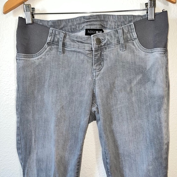 Indigo Blue Gray Denim Raw Hem Low Rise Under Belly Maternity Jeans Size Small - Picture 2 of 5
